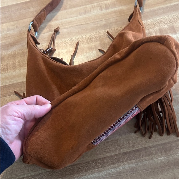 Minnetonka leather Chic Brown Fringe Shoulder Bag with Multicolor Accent - Picture 7 of 16